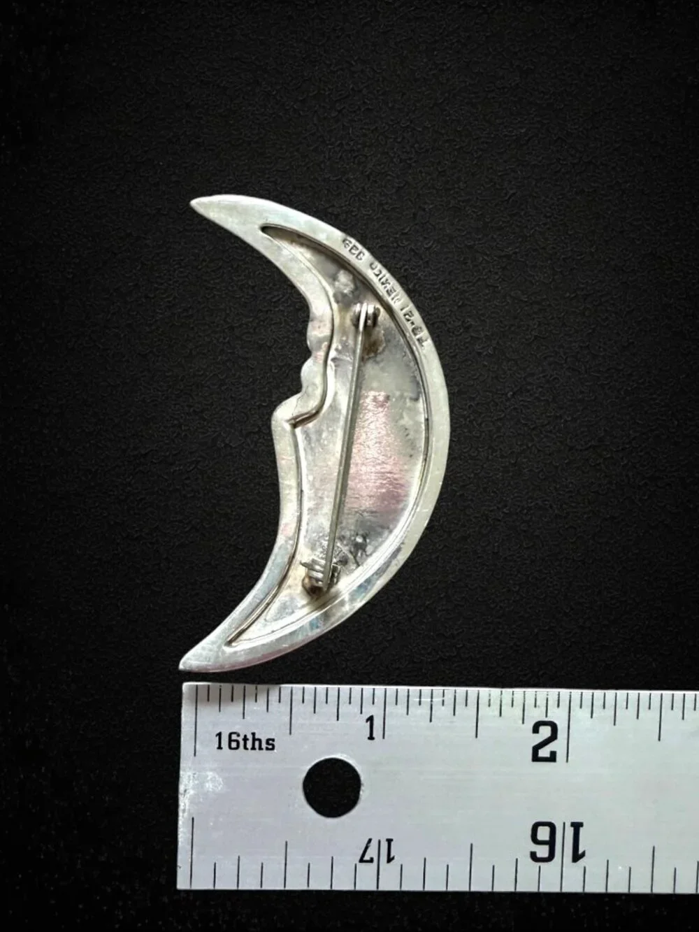 Vintage Taxco Mexico 925 Sterling Silver Crescent Moon Face Brooch TB-21 15.8g